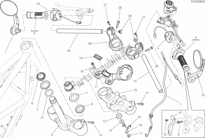 All parts for the Handlebar And Controls of the Ducati Scrambler Cafe Racer Thailand USA 803 2018